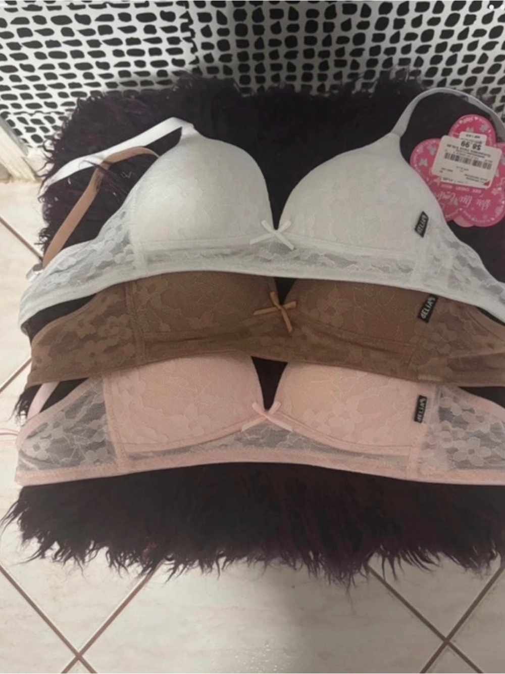 Wire-Free Lace Bralette - White, Brown, Pink